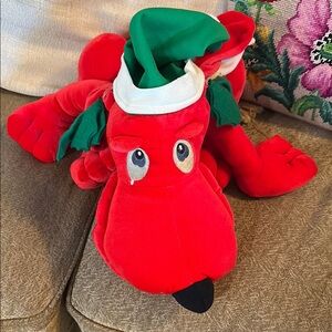 VTG 1986 Commonwealth POINSETTER Plush Red Sad Puppy Dog Green Hat Christmas